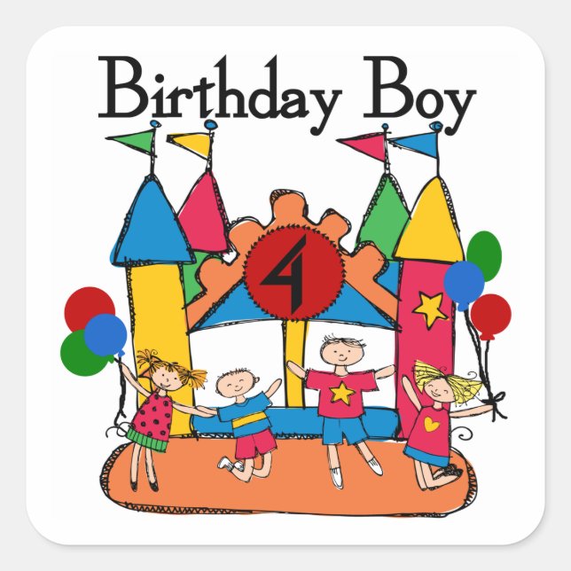 Sticker Carré Big Bounce Boy 4th Birthday Tshirts et cadeaux (Devant)
