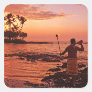 Sticker Carré Big Island, Hawaii. Coucher de soleil, Big Island