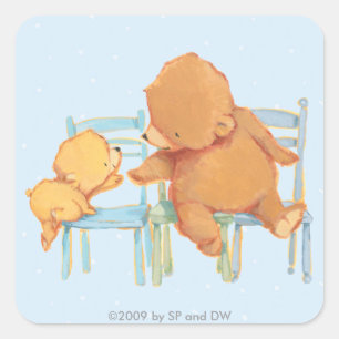 Sticker Carré Big Ours Brown Aide Petit Ours Jaune