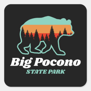 Sticker Carré Big Pocono State Park PA Bear Retro Vintage
