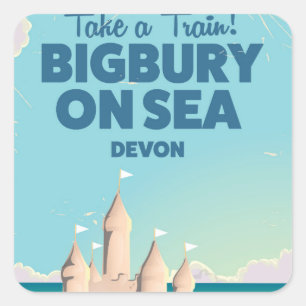 Sticker Carré Bigbury on Sea Beach Devon Affiche de voyage Vinta