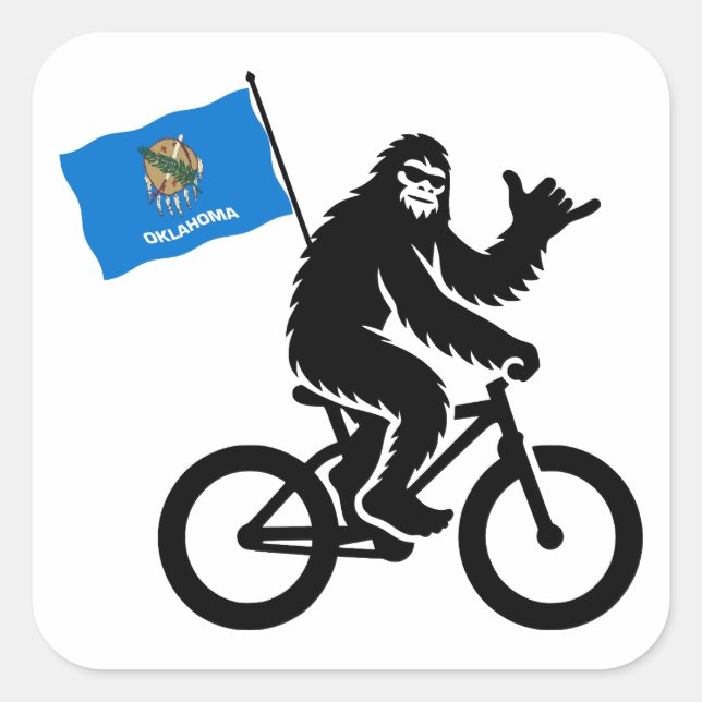 Sticker Carré Bigfoot Cyclisme Drapeau de l'Oklahoma (Devant)