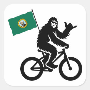 Sticker Carré Bigfoot Cyclisme Drapeau de Washington