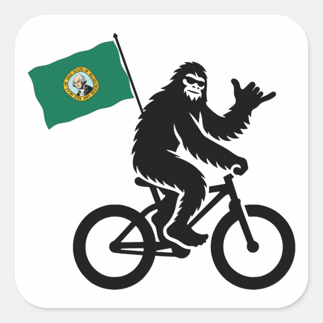 Sticker Carré Bigfoot Cyclisme Drapeau de Washington (Devant)