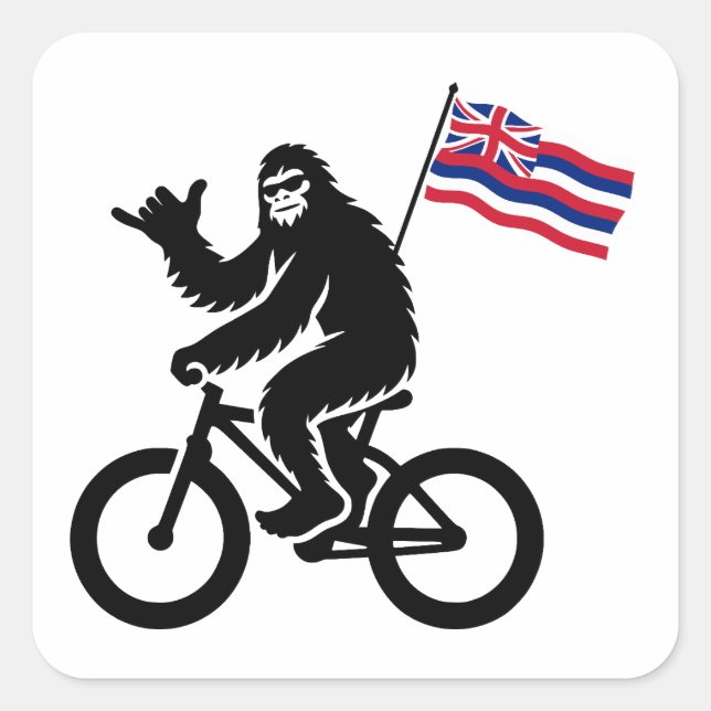 Sticker Carré Bigfoot Cyclisme Drapeau d'Hawaii (Devant)