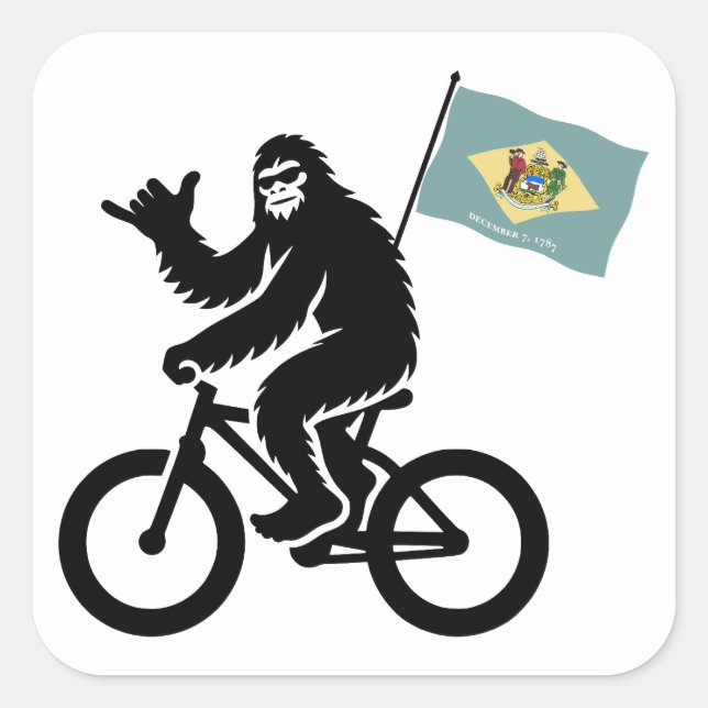 Sticker Carré Bigfoot Cyclisme Drapeau du Delaware (Devant)