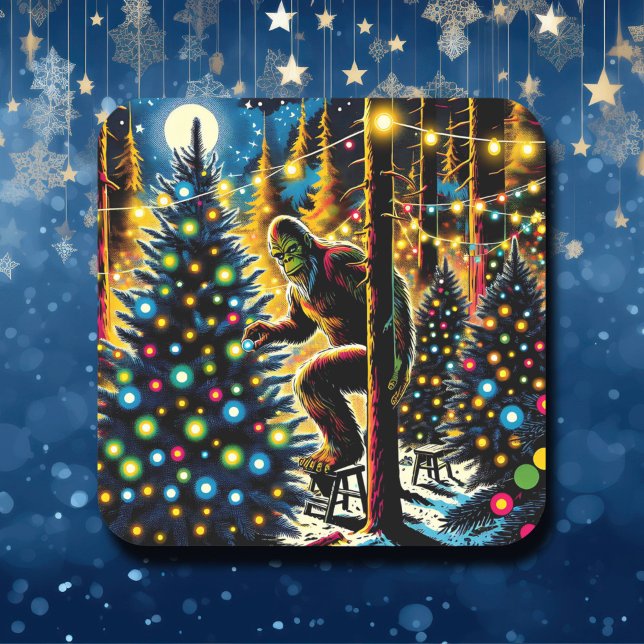 Sticker Carré Bigfoot de Noël drôle (Créateur téléchargé)