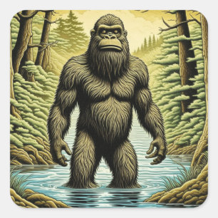 Sticker Carré Bigfoot debout dans le dessin sur l'eau