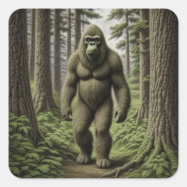 Sticker Carré Bigfoot debout dans les arbres art IA (Devant)