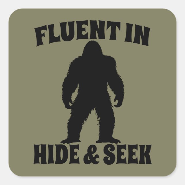 Sticker Carré Bigfoot Drôle - Courant en Cache-Cache (Devant)