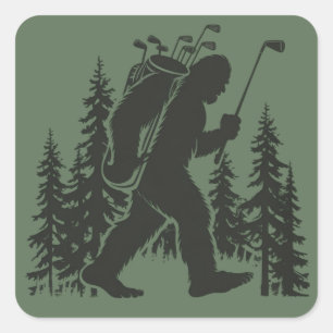 Sticker Carré Bigfoot Golfeur Arbre Drôle Sasquatch Golf Golf