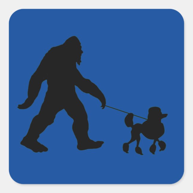 Sticker Carré Bigfoot marchant son caniche (Devant)
