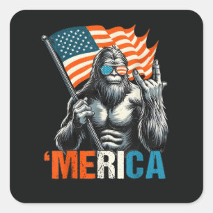 Sticker Carré Bigfoot Merica Rock Drapeau Américain