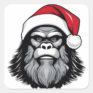 Sticker Carré Bigfoot Portant Un Chapeau De Père Noël