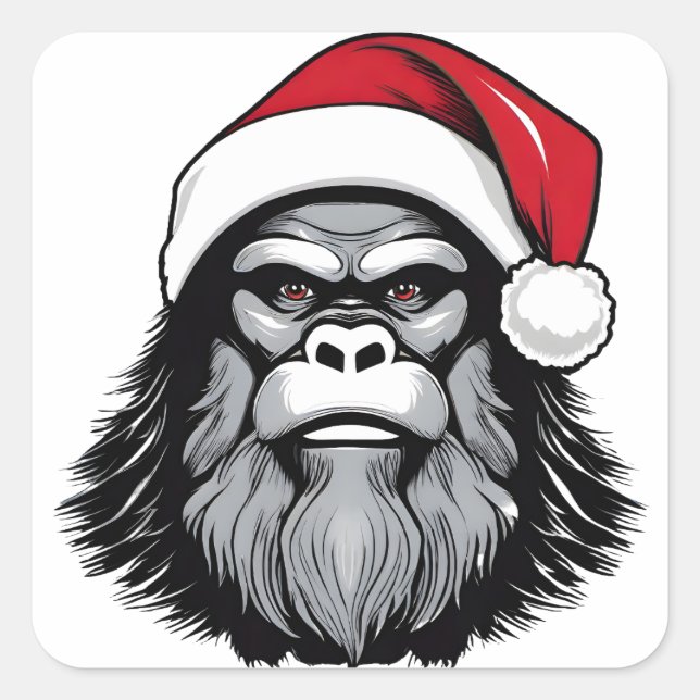 Sticker Carré Bigfoot Portant Un Chapeau De Père Noël (Devant)