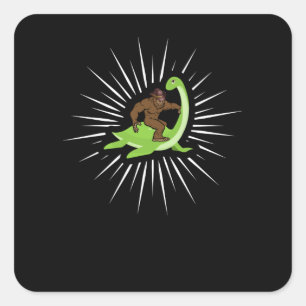 Sticker Carré Bigfoot Riding Nessie Loch Ness Monster