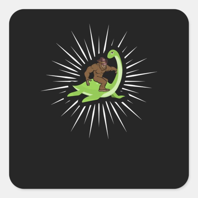 Sticker Carré Bigfoot Riding Nessie Loch Ness Monster (Devant)