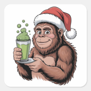 Sticker Carré Bigfoot Santa Drôle Sasquatch Tenant Matcha Xmas