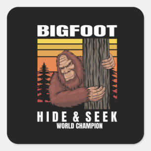 Sticker Carré bigfoot se cachant dans un arbre rétro