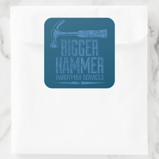 Sticker Carré Bigger Hammer Handyman Services Turquoise BG (Sac)