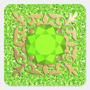 Sticker Carré Bijou Peridot avec arrière - plan druzy