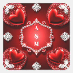 Sticker Carré Bijou Romance Cœur Rouge Diamant ❤️
