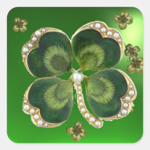 Sticker Carré Bijou Shamrock Gold Saint Patrick avec perles