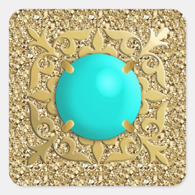 Sticker Carré Bijou turquoise avec arrière - plan druzy (Devant)