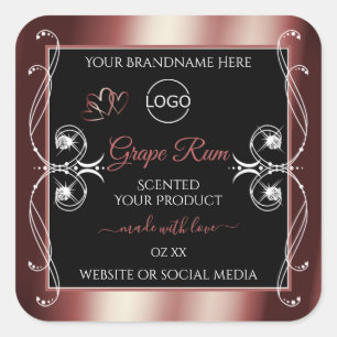 Sticker Carré Bijoux de luxe Vin Rouge Noir Produit Logo Étiquet