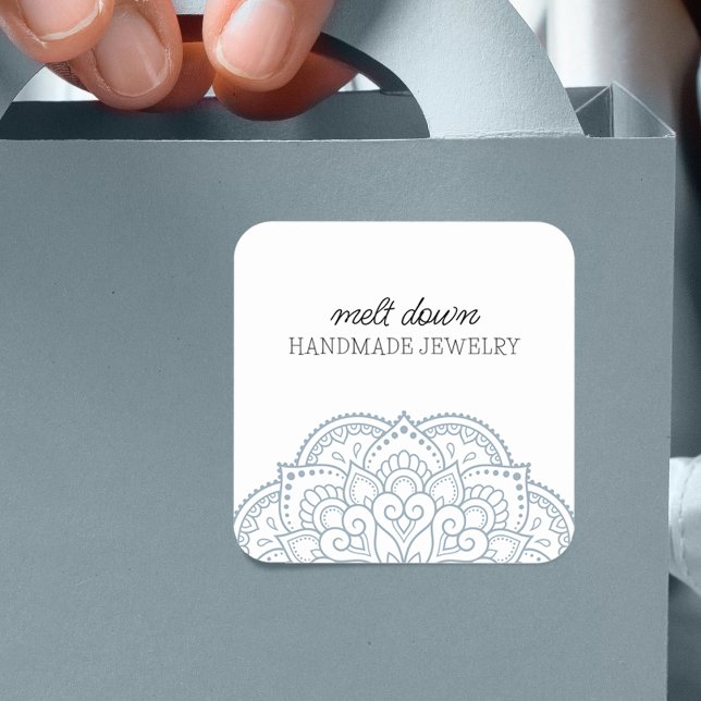 Sticker Carré Bijoux faits main de mandala moderne (Modern Mandala Handmade Jewelry Square Sticker)