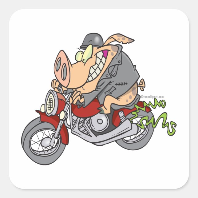 Sticker Carré biker hog cochon moto dessin animé moto (Devant)