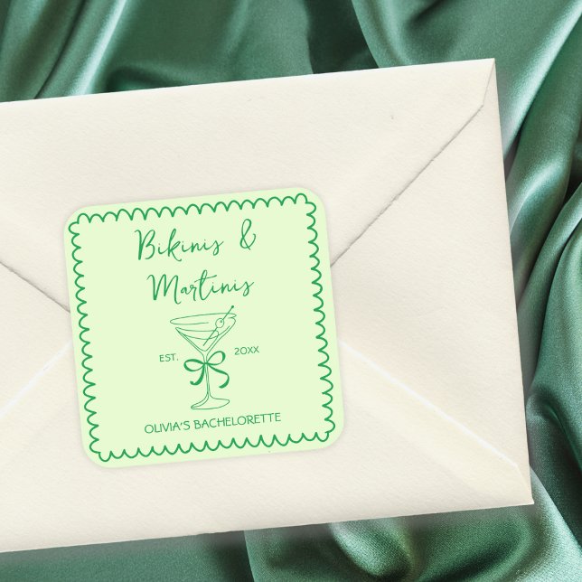 Sticker Carré Bikinis et martinis à main tiré (bikinis and martinis bachelorette)