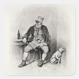 Sticker Carré Bill Sykes et son chien, de 'Charles Dickens : UN