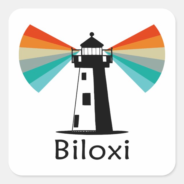 Sticker Carré Biloxi Mississippi Lighthouse Rainbow (Devant)