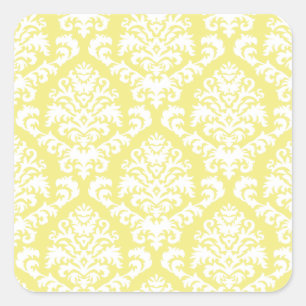 Sticker Carré BILTMORE DAMASK en BLANC sur JAUNE