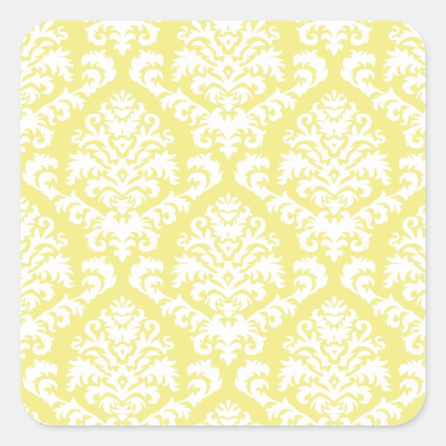 Sticker Carré BILTMORE DAMASK en BLANC sur JAUNE (Devant)