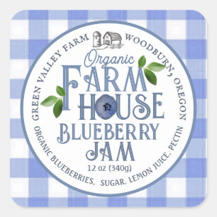 Sticker Carré Bio Agrithouse Blueberry Jam Bleu En vichy Étiquet