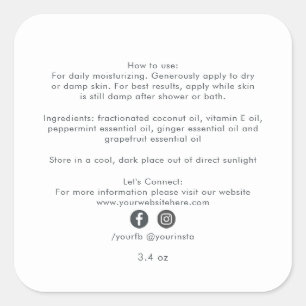 Sticker Carré Bio d'entreprise Beauté Ingrédients de produit Bla