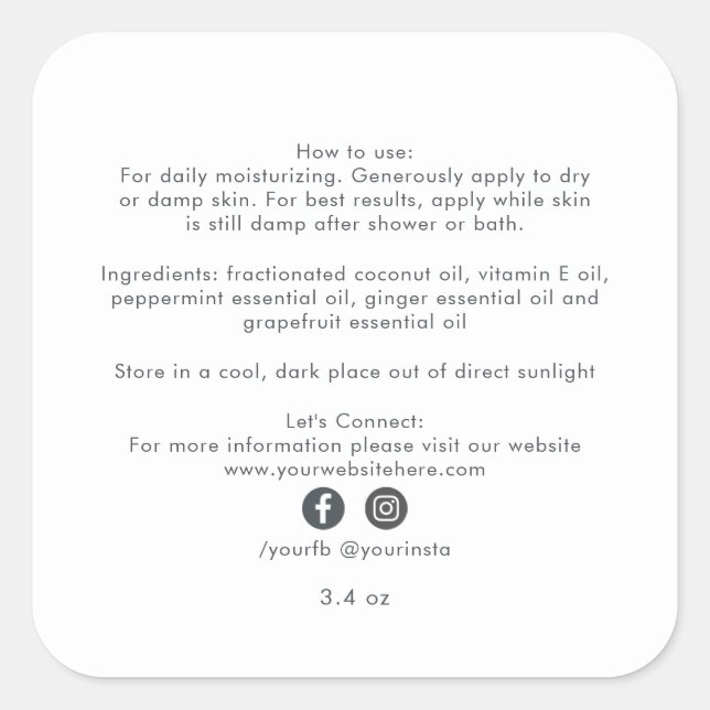 Sticker Carré Bio d'entreprise Beauté Ingrédients de produit Bla (Devant)