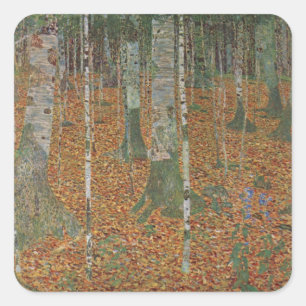Sticker Carré Birch Forest de Gustav Klimt, Art Nouveau vintage
