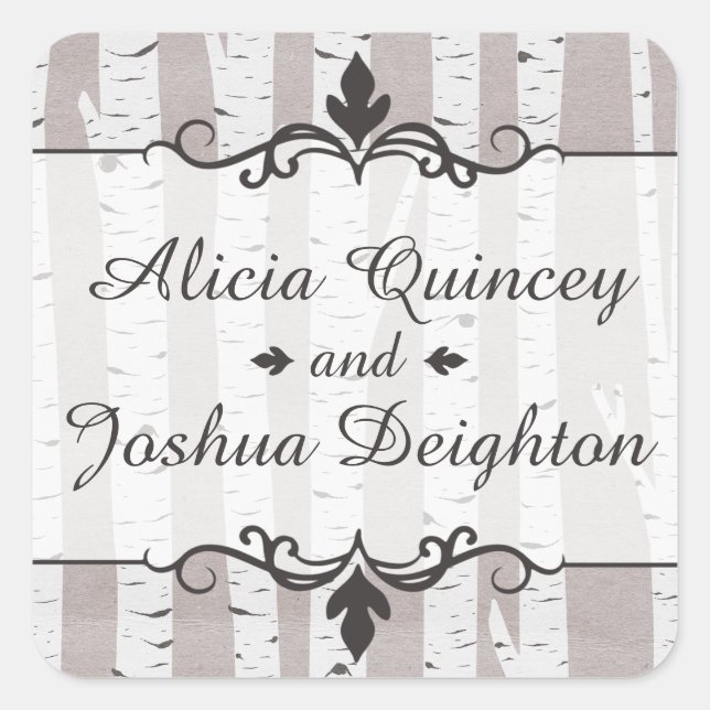 Sticker Carré Birch Tree Rustic Nature Mariage Personnalisé (Devant)