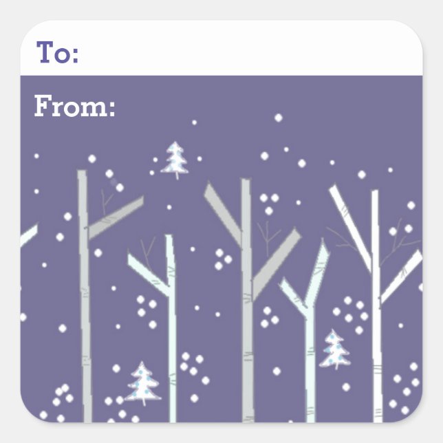 Sticker Carré Birch Trees et Snow Gifttag (Devant)