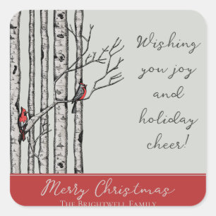 Sticker Carré Birch Trees modernes et Red Cardinal Birds