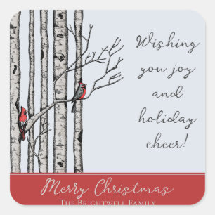 Sticker Carré Birch Trees modernes et Red Cardinal Birds
