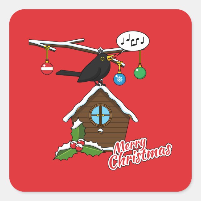 Sticker Carré Bird House Joyeux Noël (Devant)