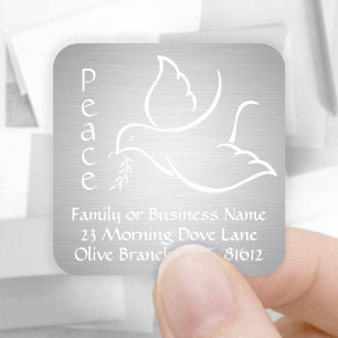 Sticker Carré Bird of Peace Faux Silver Foil Adresse de retour