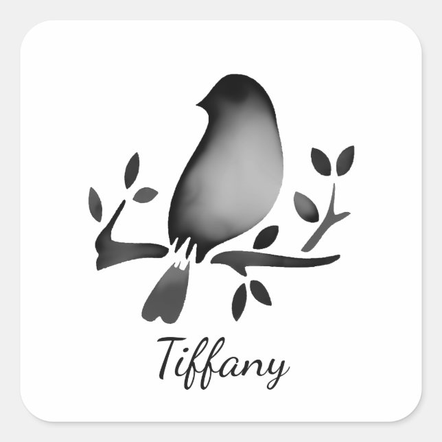 Sticker Carré Bird watercolor black white saturated (Devant)