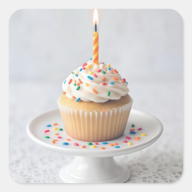 Sticker Carré Birthday Cupcake with a Candle (Devant)