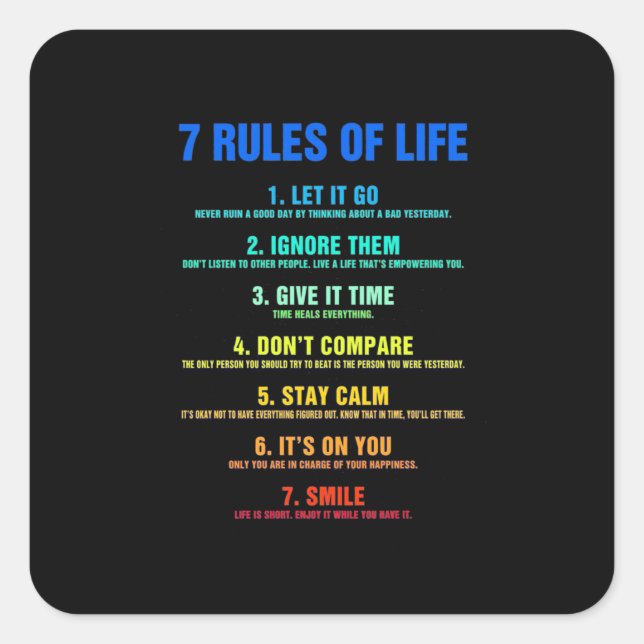 Sticker Carré Birthday Gift 7 Rules Of Life (Devant)