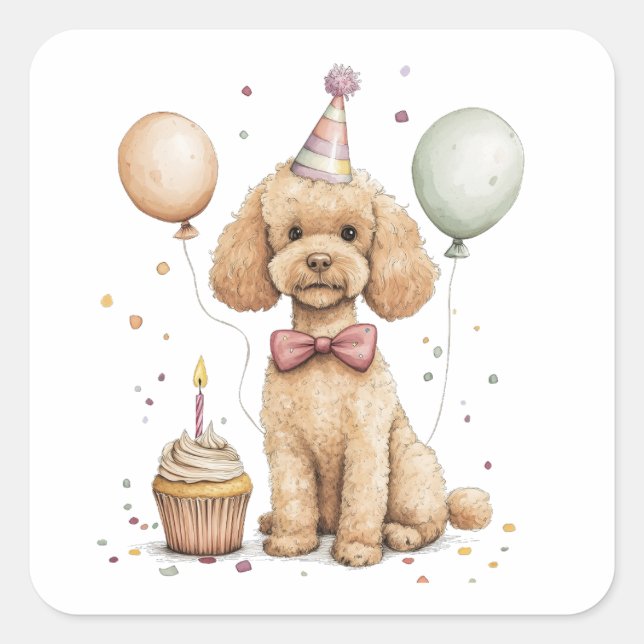 Sticker Carré Birthday Standard Poodle Dog (Devant)